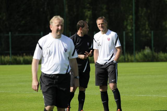 Première séance d'entraînement de Greg Proment  : Le staff technique du FC Metz au complet  : Christophe Marichez, José Jeunechamps et Albert Cartier